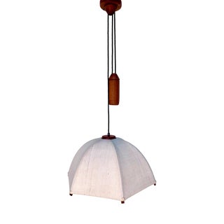 Postmodern Height-Adjustable Umbrella Hanging Lamp in Teak from Domus, 1980s For Sale