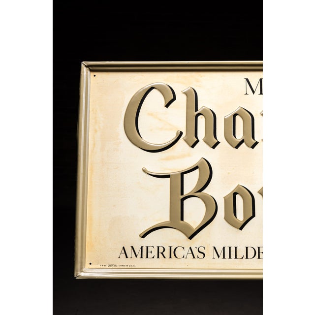 Mid-Century Modern 1960s Champion Bourbon Embossed Lithographed Tin Advertising Sign For Sale - Image 3 of 7