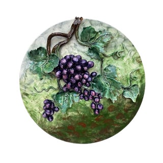 19th Century Majolica Grapes Wall Platter Longchamp For Sale