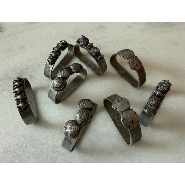 Set of 4 Vintage Metzke Antiqued Pewter Seasshell Napkin Rings For Sale - Image 10 of 12