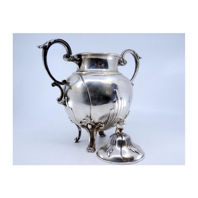 Silver Sugar Bowl with Segments, Scrolls, Raised Application Handles and Feet For Sale - Image 5 of 9