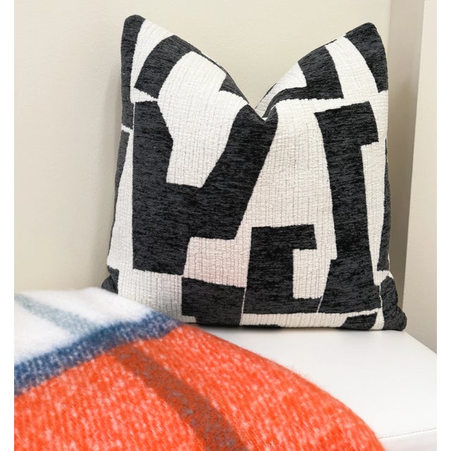 Not Yet Made - Made To Order Graphite Hierographic 20x20 Chenille Pillow With Feather Down Insert For Sale - Image 5 of 5