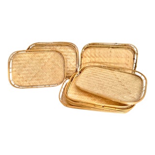 1970s Vintage Bamboo Serving/ Snack Trays- 5 Left For Sale