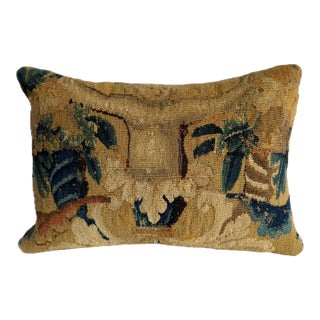 17th Century Antique Flemish Verdure Tapestry Pillow For Sale