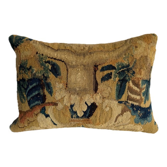 17th Century Antique Flemish Verdure Tapestry Pillow For Sale