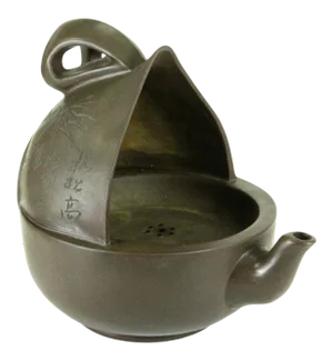 Antique Chinese Yixing Tea Pot & Warmer Brown / Purple Clay Pottery