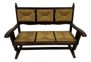 Vintage French Rush Seat Bench, 1950s