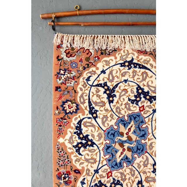 1970s 1970s Persian Isfahan Wool and Silk Hand Knotted Wall Hanging For Sale - Image 5 of 16