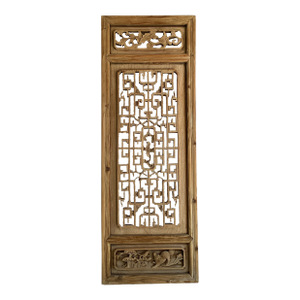 120 Year Old Chinese Wooden Carved Window Panel With Dragon and Bird Motif