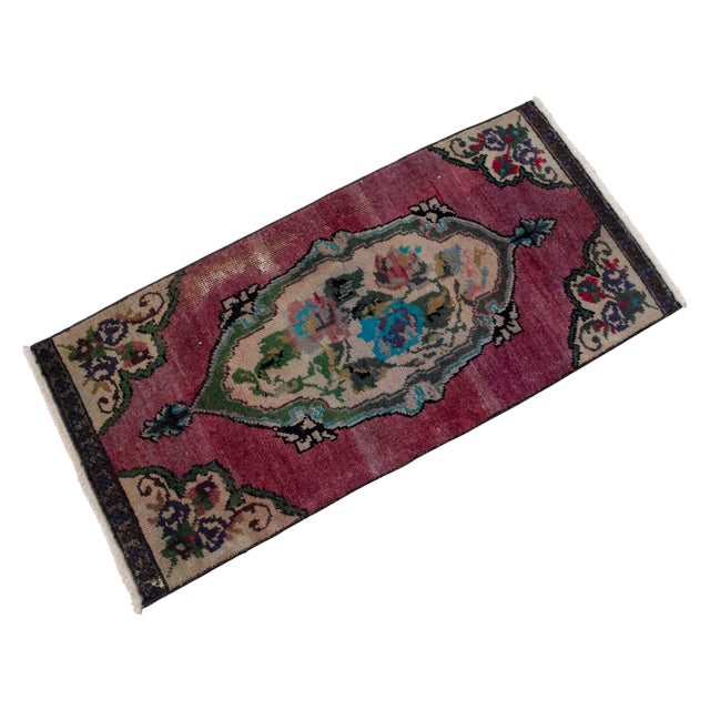 Textile Hand Knotted Small Oushak Rug Mat Faded Petite Rug 1'5" X 2'11" For Sale - Image 7 of 14