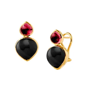 Mogul Gemstone Heart Clip Earrings Black Onyx, 2 Pieces