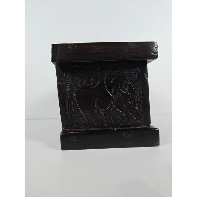 Vintage Hand-Carved Dark Wood Elephant Trinket Jewelry Box Hinged Safari Decor For Sale - Image 10 of 18