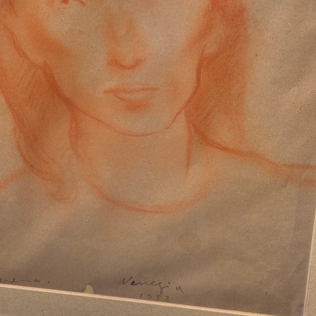 1950s Felice Carena, Face of a Girl, 1952, Red Chalk Drawing For Sale - Image 5 of 11