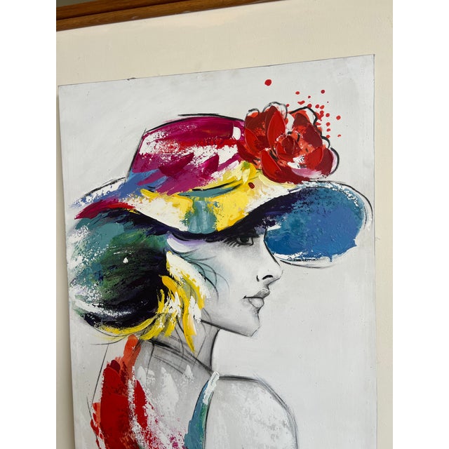 Textile Vintage Postmodern Style 1980s Canvas Oil Painting Wall Art Signed Women Portrait For Sale - Image 7 of 7