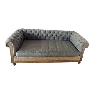 Restoration Hardware Deconstructed Chesterfield Belgian Linen Sofa 96” For Sale