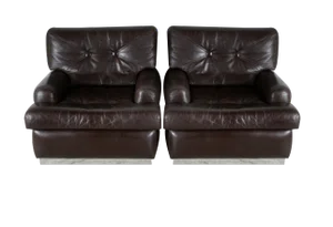 Set of Brown Leather & Stainless Steel Armchairs, France, 1970