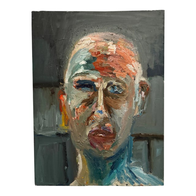 Vintage Abstract Oil on Canvas Portrait Painting For Sale