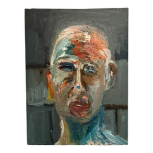 Vintage Abstract Oil on Canvas Portrait Painting