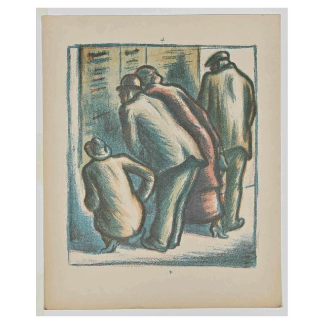 Jan Rambousek, The Men Peeping Through, Original Lithograph, Mid 20th-Century For Sale