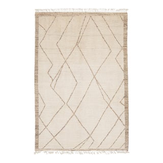 Minimalist Modern Moroccan Beni Ourain Style Hand-Knotted Wool Rug 6x9 For Sale