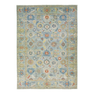 Modern Sultanabad Wool Rug Blue Handmade Floral Motif For Sale