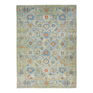 Modern Sultanabad Wool Rug Blue Handmade Floral Motif