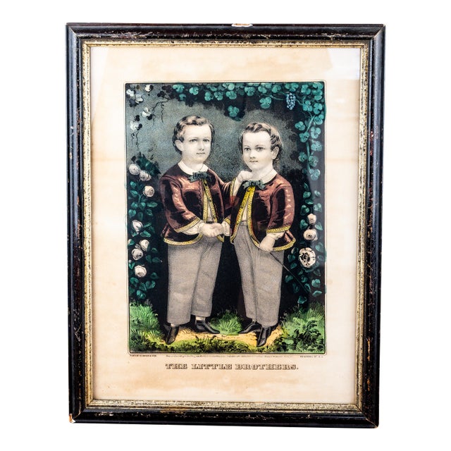 Original 19th Century Currier & Ives Hand Colored Lithographs – “Look at Papa” & “The Little Brothers” – Framed Pair For Sale