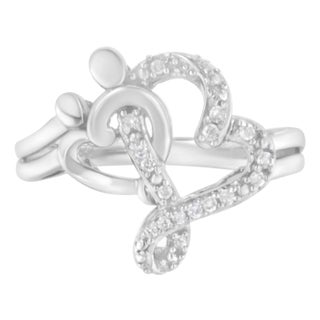 .925 Sterling Silver Diamond Heart and Music Note Ring (1/10 Cttw, H-I Color, I3 Clarity) - Size 6.5 For Sale