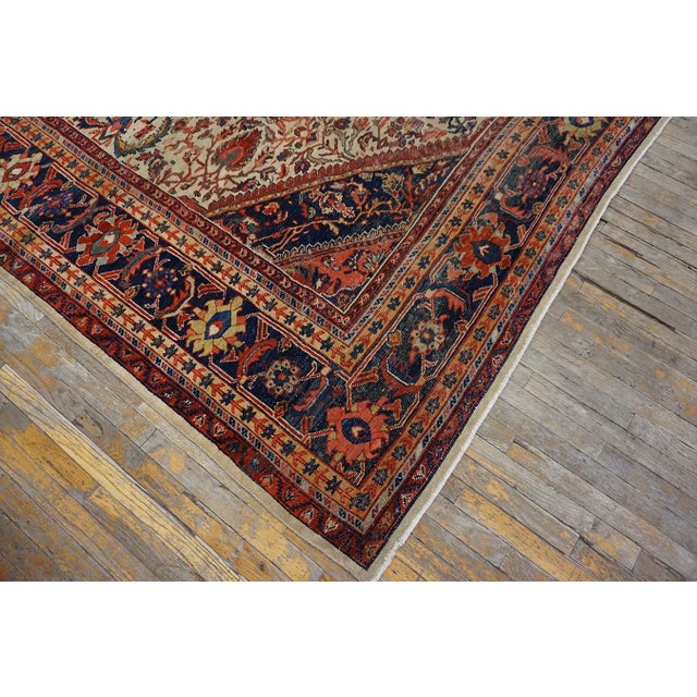 Stunning Ivory Open Field and Allover Design Sultanabad Style Antique Persian Rug For Sale - Image 11 of 12