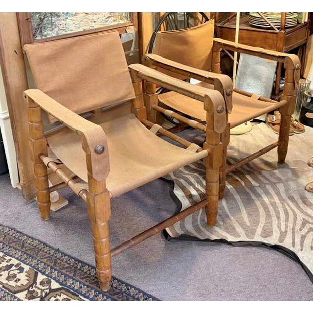 Mid Century Wood and Canvas Safari Chairs For Sale In New York - Image 6 of 9
