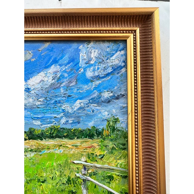 Blue Landscape Painting Plein Air Gilt Wood Frame Oil on Canvas For Sale - Image 8 of 10