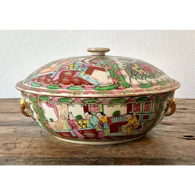 Vintage Asian Rose Famile Lidded Bowl For Sale - Image 10 of 12