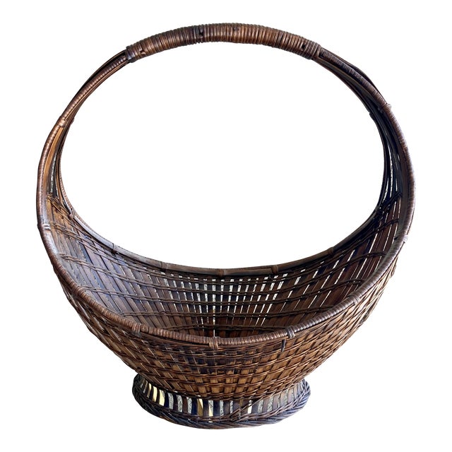 Mid 20thCentury NicelySized Rattan Pedestal Gondola Basket Chairish