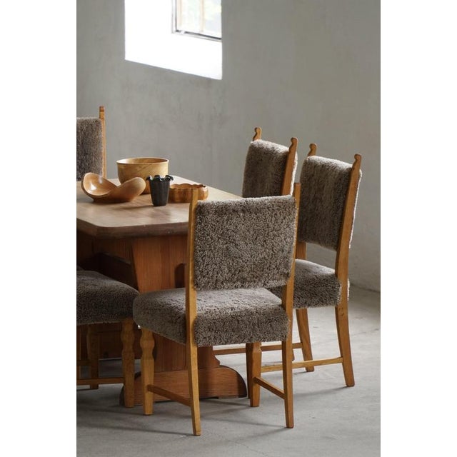 Vintage Danish Dining Chairs in Oak and Lambswool by Henning Kjærnulf, 1950s, Set of 6 For Sale - Image 16 of 18