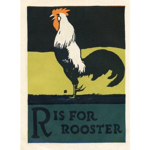 This unique, colorful lithograph is from a 1920s children's picture book that used animal themes to teach the letters of...
