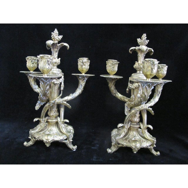 Antique 19thc French Gilt Bronze Ornate Rococo Style Candelabra Candlestick Pair For Sale - Image 4 of 15