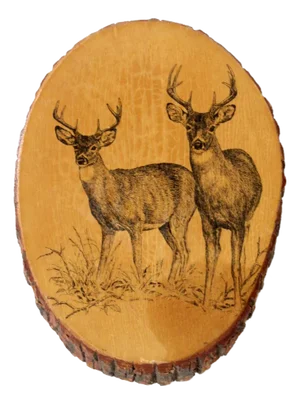 Vintage Deer Wall Art on Wood Slab