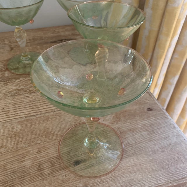 Green Murano Glass Champagne Coupes Attributed to Salviati- Set of 9 For Sale In New York - Image 6 of 9
