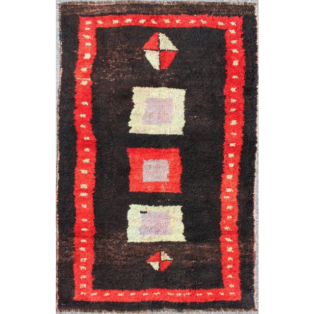 Red Modern Mid-20th Century Turkish Tulu Rug With Geometric Shapes in Vivid Red, Brown For Sale - Image 8 of 8