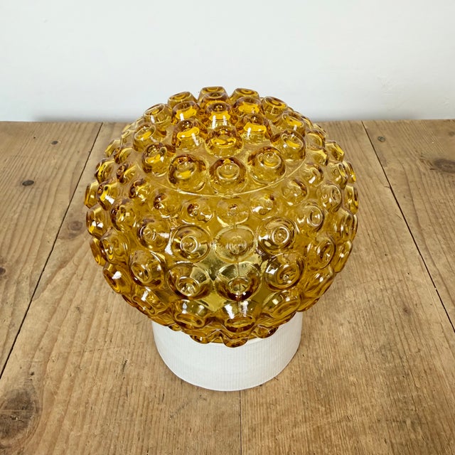 Industrial Vintage White Porcelain and Glass Ceiling Light, 1970s For Sale - Image 3 of 14