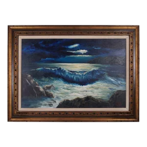 Vintage M. Baron Realist Seascape & Coast Oil Painting, Framed