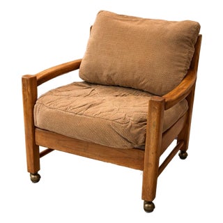 1960s Mid-Century Modern Lounge Chair With Original Upholstery & Casters For Sale