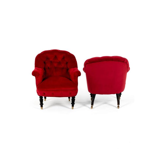 French Velvet Button Back Armchair For Sale - Image 3 of 11