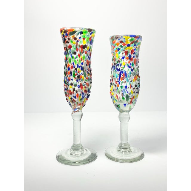 Vintage Pair of Rainbow Graniti Confetti Mexican Handblown Champagne Glasses 6oz Excellent condition. No chips, cracks, or...