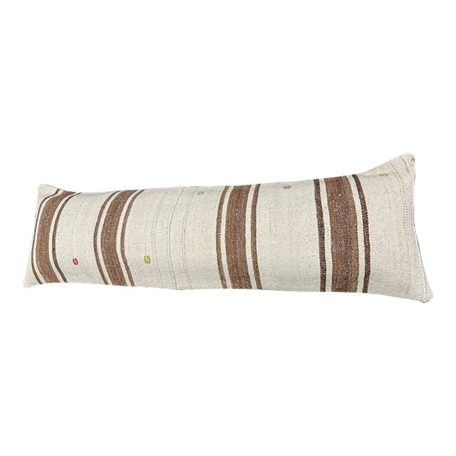 Turkish Hemp Pillow Cushion Natural Beige Brown Cushion Cover 14"x45" For Sale