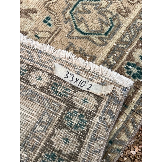 1950s Vintage Persian Runner, Soft Neutral Field With Geometric Medallions For Sale In Houston - Image 6 of 6