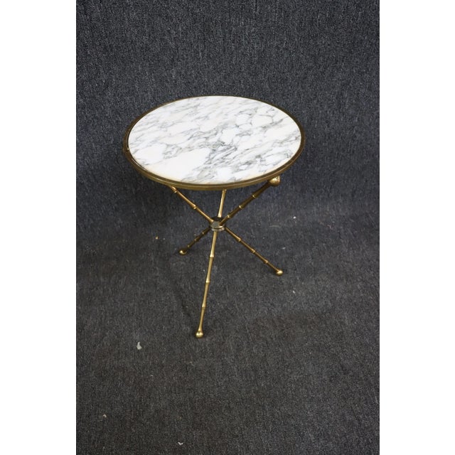 Italian mid century side table , quality cast brass brass with faux bamboo design , round inset marble top
