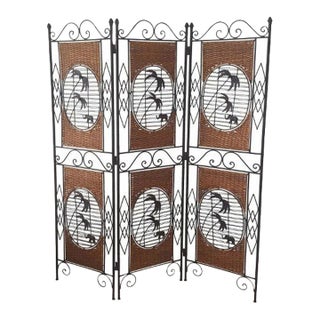 Vintage Oriental Style 3 Panel Room Divider Wrought Iron Frame For Sale