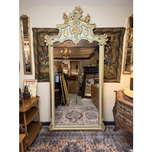 French Style Mirror with Cherub and Plaques For Sale - Image 6 of 6