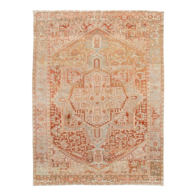 Vintage Persian Heriz Wool Rug For Sale